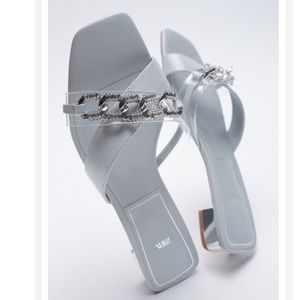Zara Blue Chain Detail Square feet Heel Sandals
